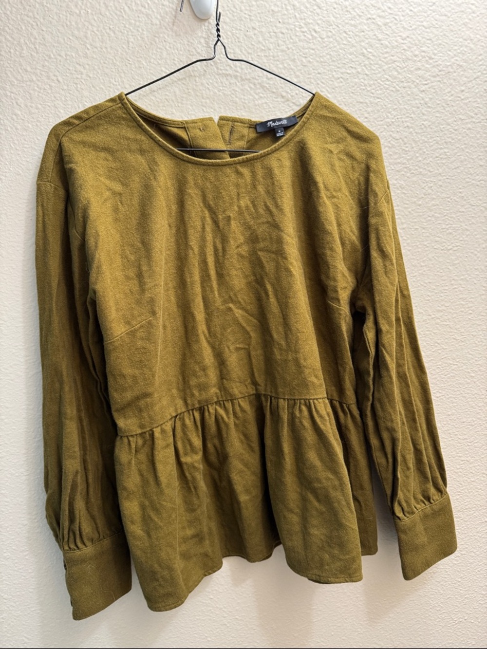Madewell Mustard Olive Peplum Long Sleeve Top